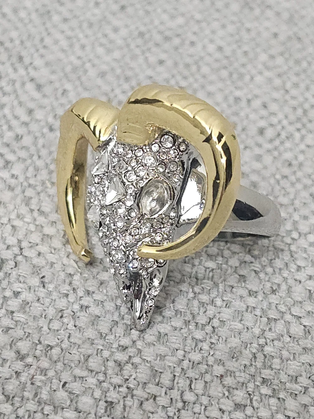 Alexis Bittar Ram Skull Crystal Statement Ring Gold & Silver Size 7